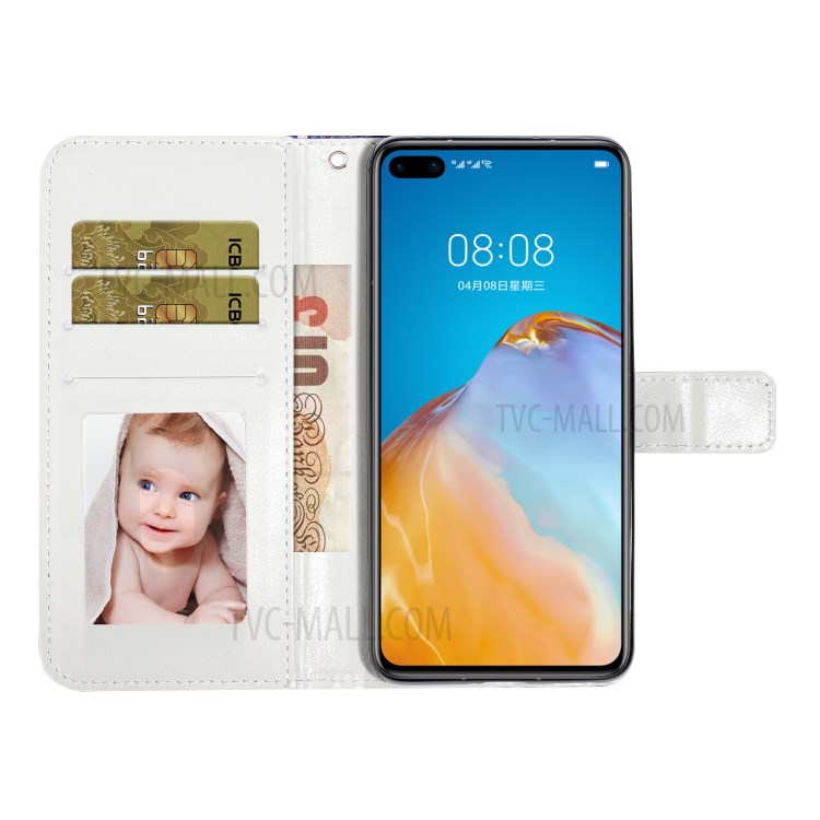 Leather Case Light Spot Decor Pattern Printing Stand Wallet Cover for Huawei P40 Pro - Beauty Girl-7
