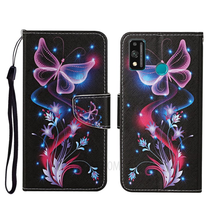 Pattern Printing Stand Shell Wallet Leather Case for Honor 9X Lite - Luminous Butterfly-1