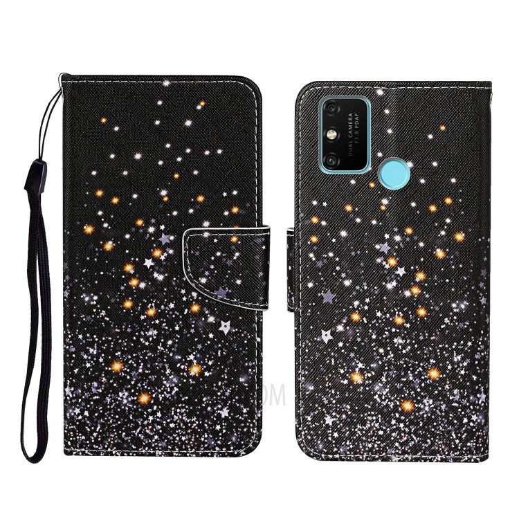 Pattern Printing Stand Phone Shell Wallet Leather Case for Honor 9A - Glittery Element-1