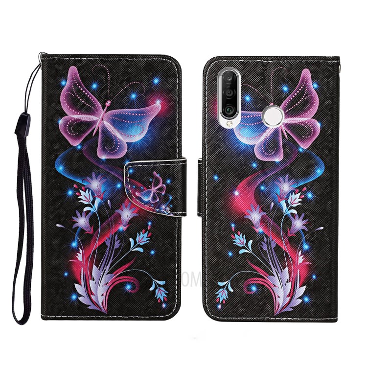 Pattern Printing Stand Phone Cover Wallet Leather Case for Huawei Y6p - Luminous Butterfly-1