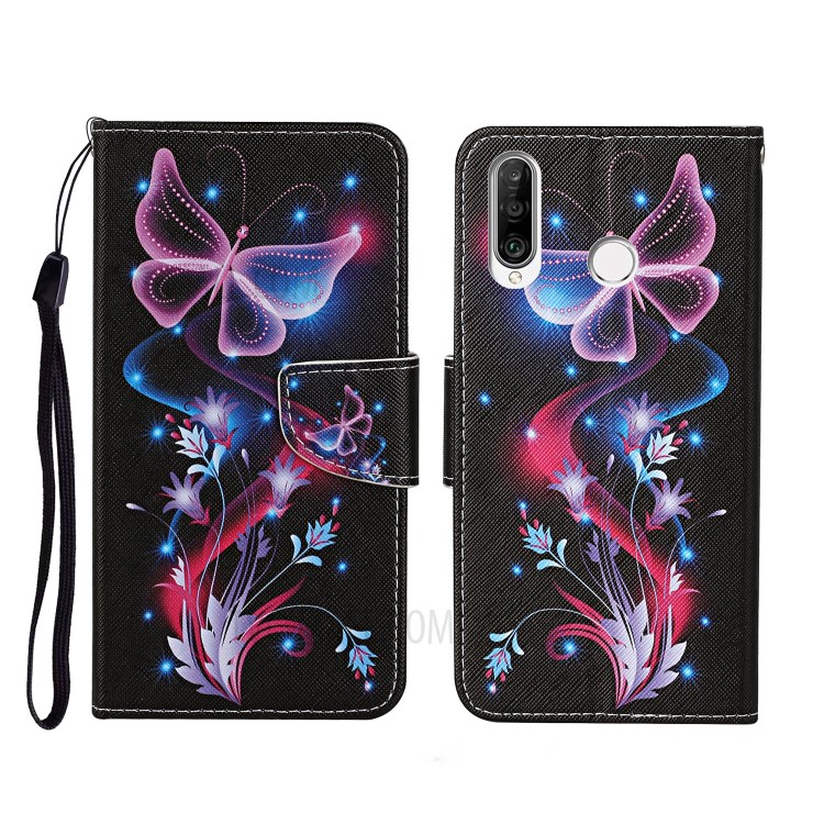 Pattern Printing Stand Phone Cover Wallet Leather Case for Huawei Y6p - Luminous Butterfly-1