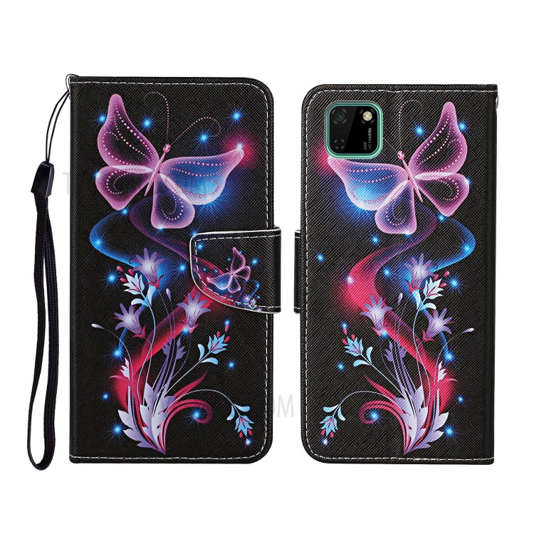 Pattern Printing Flip Leather Wallet Protective Case for Huawei Y5p/Honor 9S - Luminous Butterfly-1