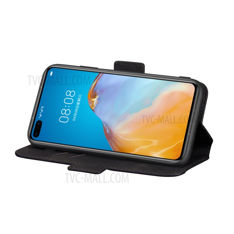 Retro Style Splicing Matte with Card Slots Leather Cover for Huawei P40 Pro - Black-4