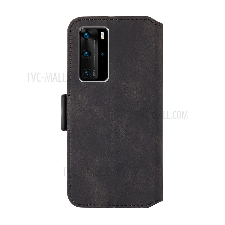 Retro Style Splicing Matte with Card Slots Leather Cover for Huawei P40 Pro - Black-5