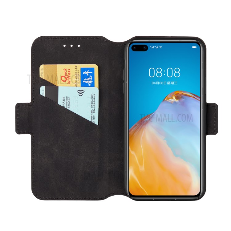 Retro Style Splicing Matte with Card Slots Leather Cover for Huawei P40 Pro - Black-6