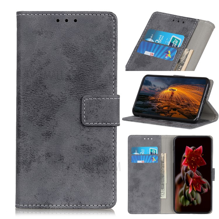 Retro Style Leather Wallet Stand Phone Cover for Huawei Enjoy 20 - Grey-1