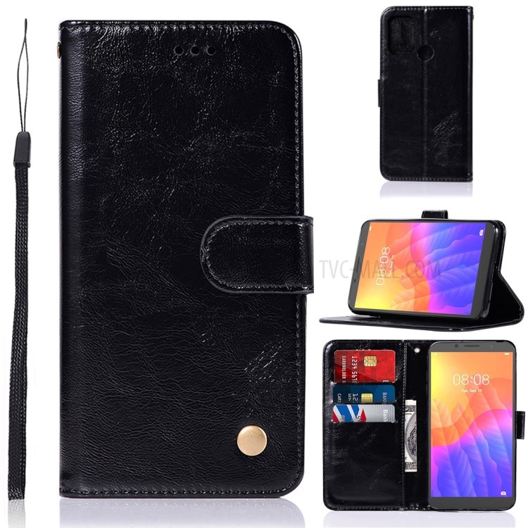 Premium Vintage Leather Wallet Stand Case for Honor 9A - Black-1