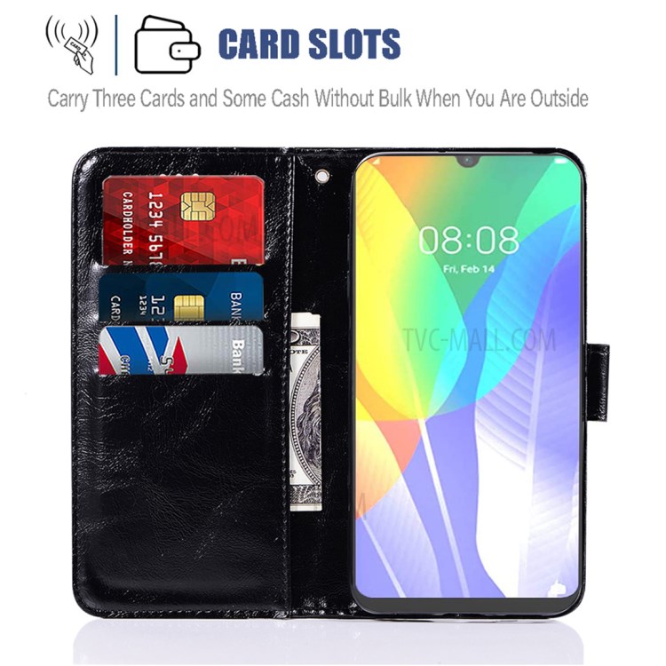 Premium Vintage Leather Wallet Stand Case for Huawei Y6p/Honor 9C - Black-3