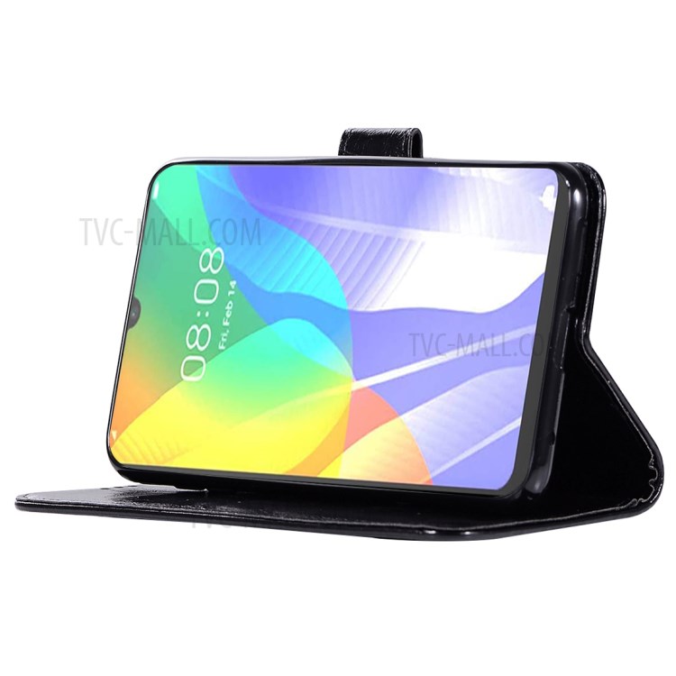 Premium Vintage Leather Wallet Stand Case for Huawei Y6p/Honor 9C - Black-5