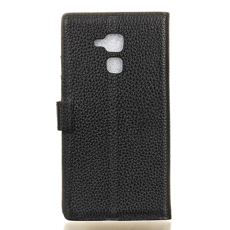 Genuine Leather Wallet Stand Case Litchi Skin for Huawei Honor 5c / GT3 - Black-2