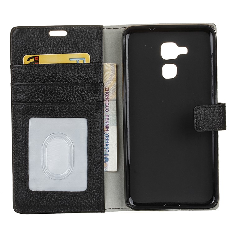 Genuine Leather Wallet Stand Case Litchi Skin for Huawei Honor 5c / GT3 - Black-4