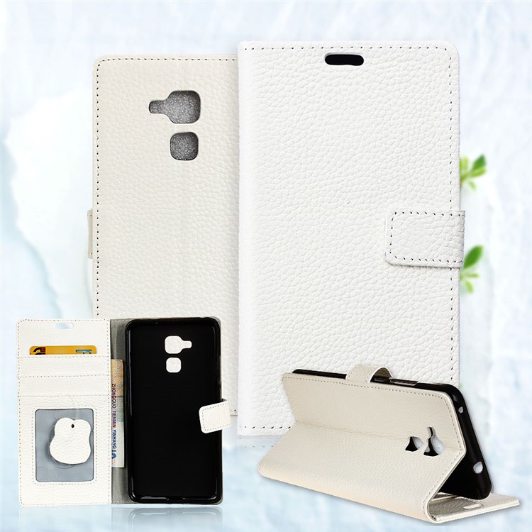 Genuine Leather Wallet Stand Cover Litchi Skin for Huawei Honor 5c / GT3 - White-1