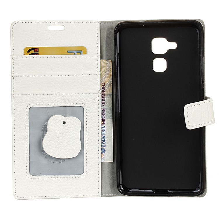 Genuine Leather Wallet Stand Cover Litchi Skin for Huawei Honor 5c / GT3 - White-4