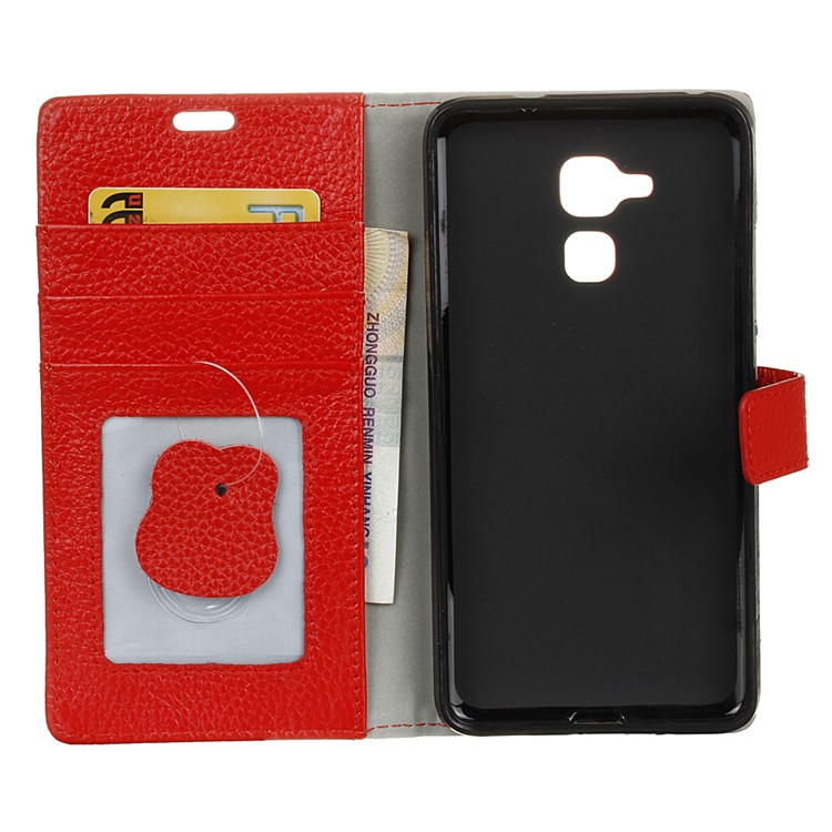 Genuine Leather Wallet Stand Shell Litchi Skin for Huawei Honor 5c / GT3 - Red-4