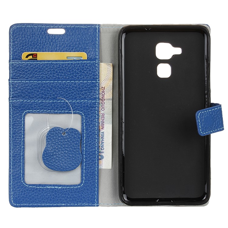 Litchi Genuine Leather Wallet Stand Case for Huawei Honor 5c / GT3 - Blue-4