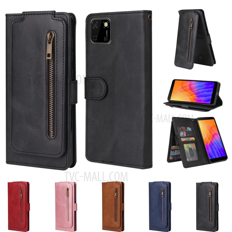 Zipper Pocket 9 Card Slots Leather with Wallet Case for Huawei Y5p - Black-13