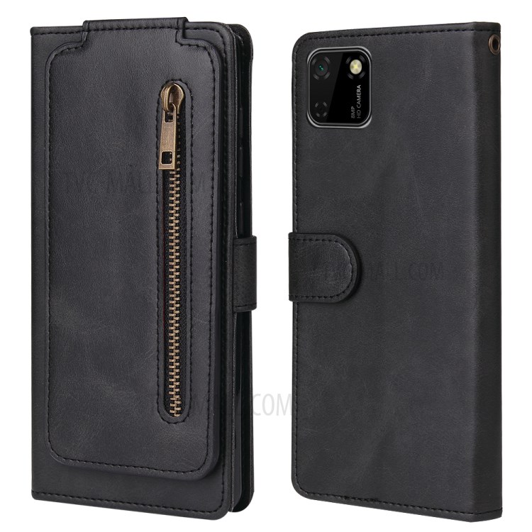 Zipper Pocket 9 Card Slots Leather with Wallet Case for Huawei Y5p - Black-6