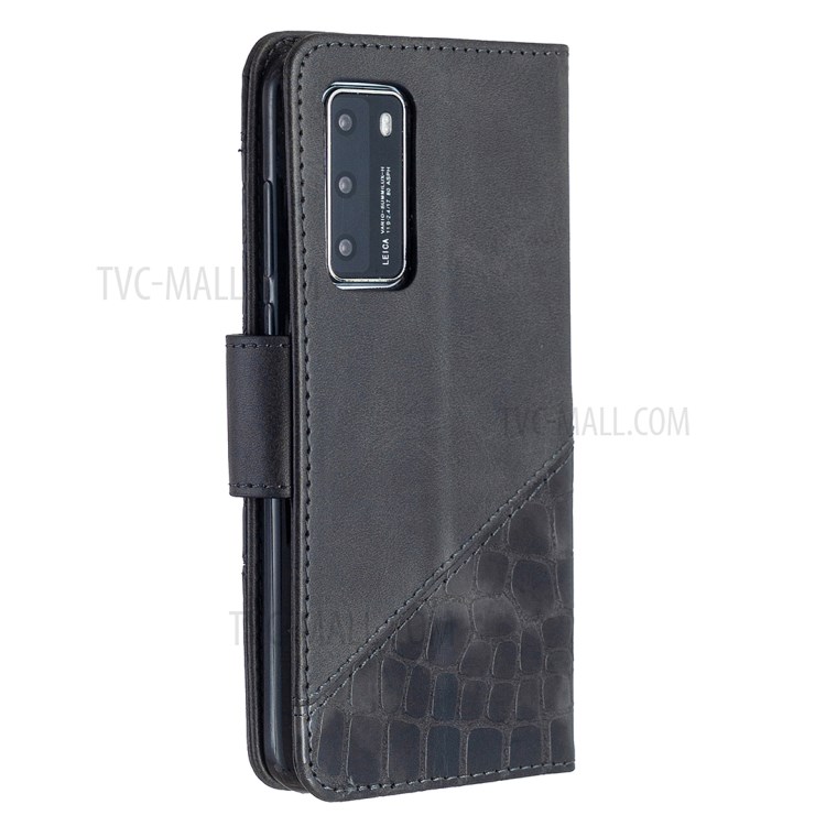 Assorted Color Crocodile Skin Leather Wallet Phone Case for Huawei P40 - Black-3