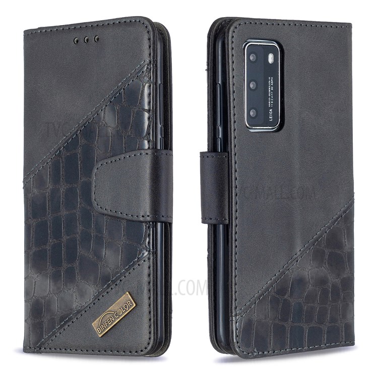 Assorted Color Crocodile Skin Leather Wallet Phone Case for Huawei P40 - Black-4