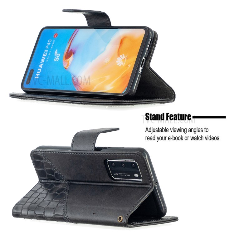 Assorted Color Crocodile Skin Leather Wallet Phone Case for Huawei P40 - Black-5