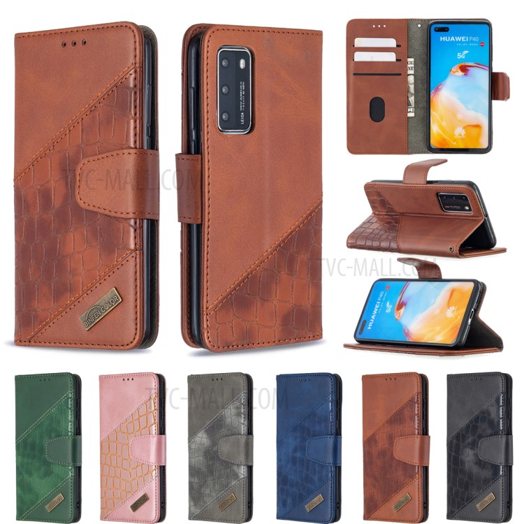 Assorted Color Crocodile Skin Leather Wallet Phone Case for Huawei P40 - Black-9