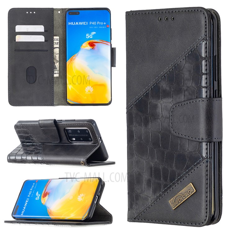 Crocodile Skin Assorted Color Leather Phone Shell for Huawei P40 Pro - Black-1