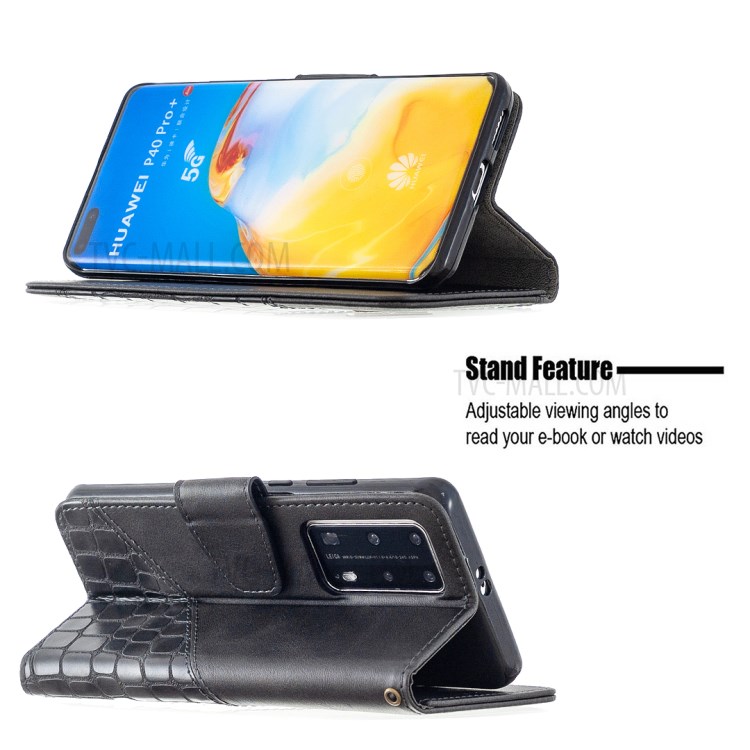Crocodile Skin Assorted Color Leather Phone Shell for Huawei P40 Pro - Black-5