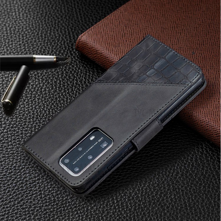 Crocodile Skin Assorted Color Leather Phone Shell for Huawei P40 Pro - Black-8
