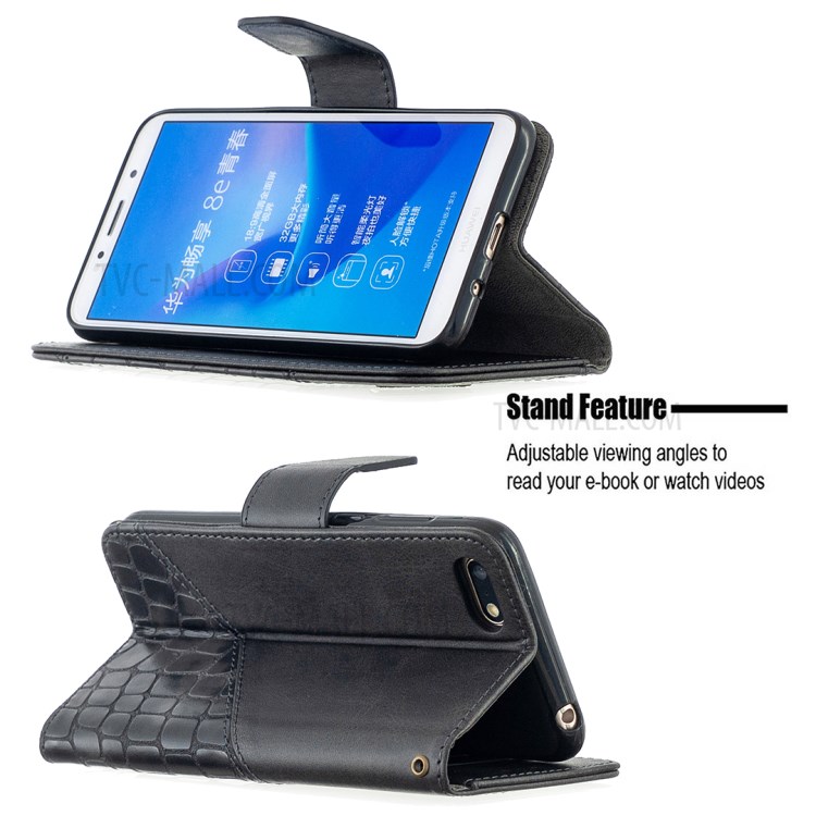 Crocodile Texture Assorted Color Leather Protective Case for Huawei Y5 (2018)/Y5 Prime (2018)/Honor 7s/Honor Play 7 - Black-5