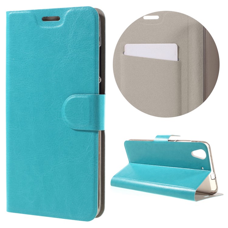 Crazy Horse Leather Cover Stand Card Holder for Huawei Y6II / Honor 5A - Blue-1