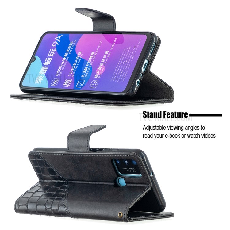 Crocodile Skin Assorted Color Leather Mobile Phone Cover with Wallet for Honor 9A - Black-5