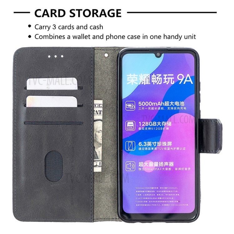 Crocodile Skin Assorted Color Leather Mobile Phone Cover with Wallet for Honor 9A - Black-6
