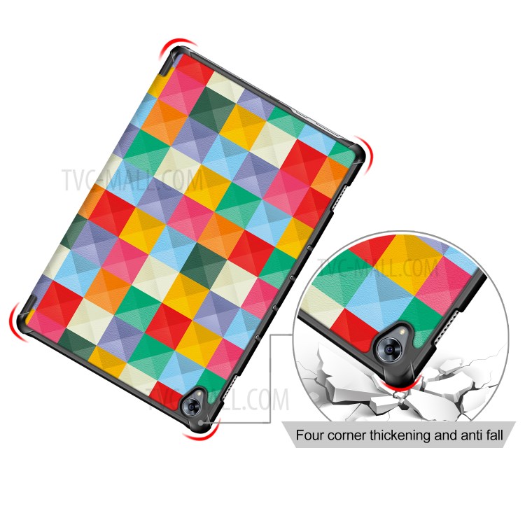 Pattern Printing Tri-fold Stand Leather Smart Case for Huawei MatePad 10.8 - Colorful Checks-5