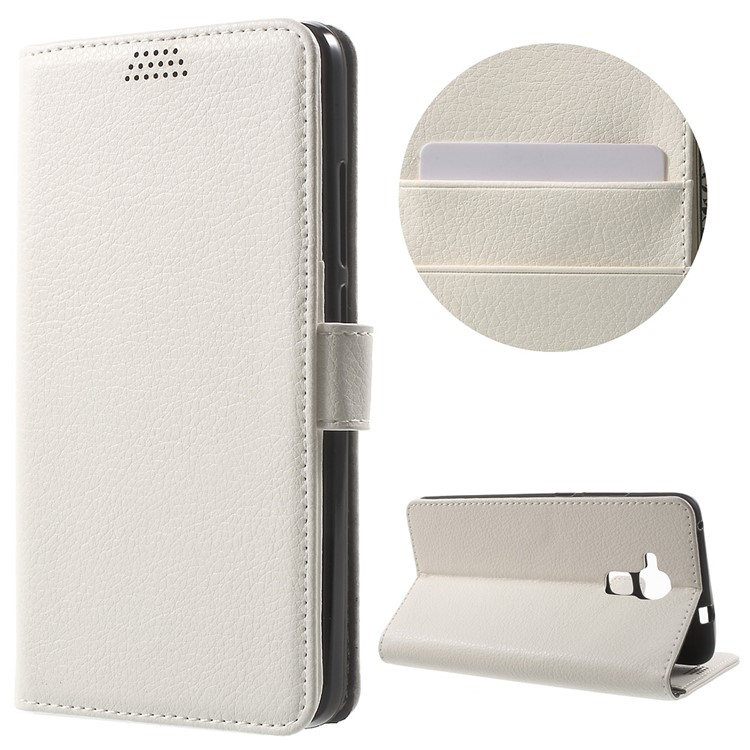 Lychee Grain Wallet Leather Stand Cover for Huawei Honor 5c / GT3 - White-1