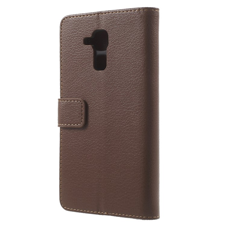 Lychee Grain Card Holder Leather Stand Shell for Huawei Honor 5c / GT3 - Brown-2