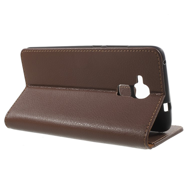 Lychee Grain Card Holder Leather Stand Shell for Huawei Honor 5c / GT3 - Brown-3