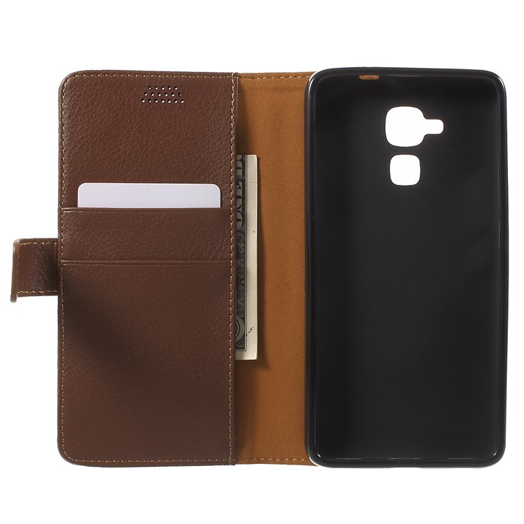 Lychee Grain Card Holder Leather Stand Shell for Huawei Honor 5c / GT3 - Brown-4