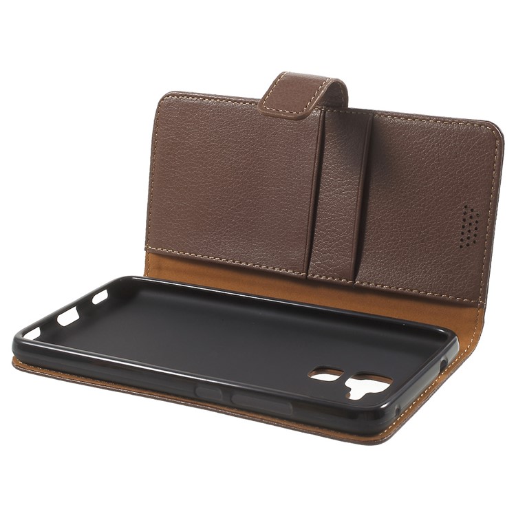 Lychee Grain Card Holder Leather Stand Shell for Huawei Honor 5c / GT3 - Brown-5