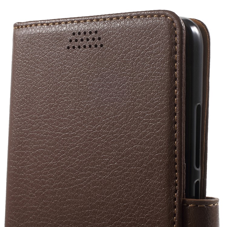 Lychee Grain Card Holder Leather Stand Shell for Huawei Honor 5c / GT3 - Brown-7