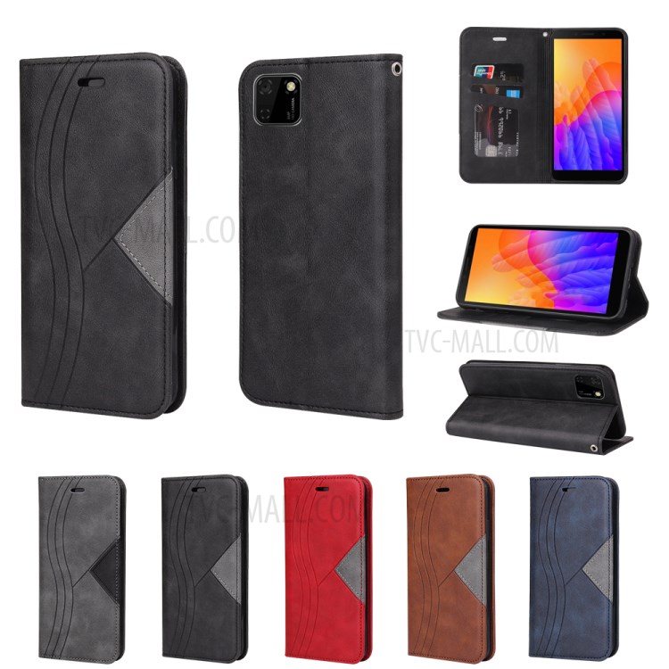 Splicing Auto-absorbed Leather with Card Holder Cover for Huawei Y5p - Black-11