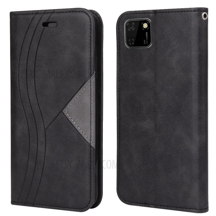 Splicing Auto-absorbed Leather with Card Holder Cover for Huawei Y5p - Black-5