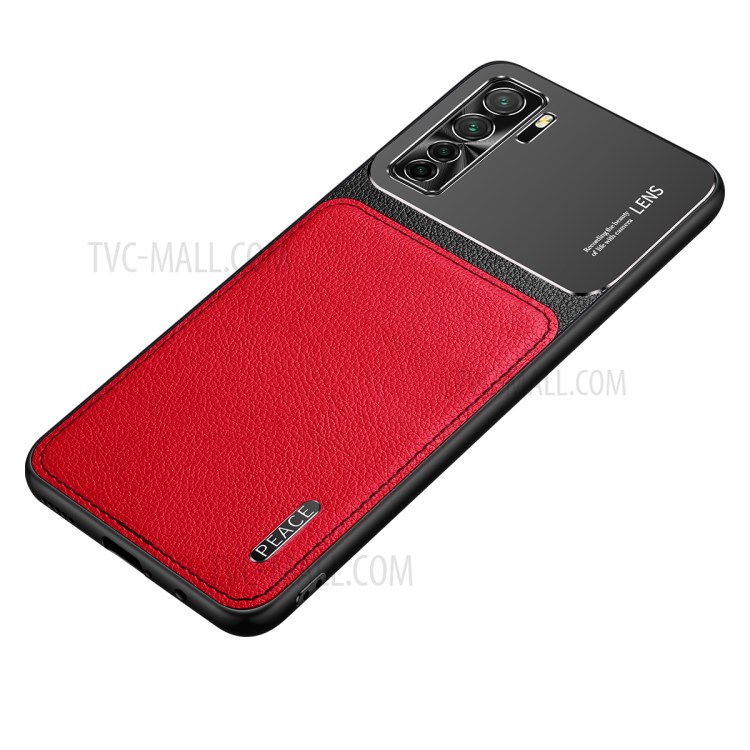 PC+PU Leather+Matte Metal Cover for Huawei P40 Lite 5G / Nova 7 SE - Red-1