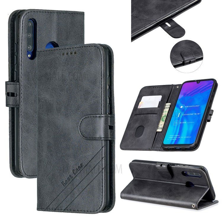 Solid Color Leather Phone Shell for Huawei Y6p - Black-1