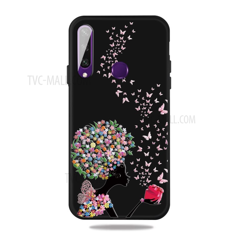 Pattern Printing Matte TPU Case Accessory for Huawei Y6p - Flowered Girl and Butterfly-1