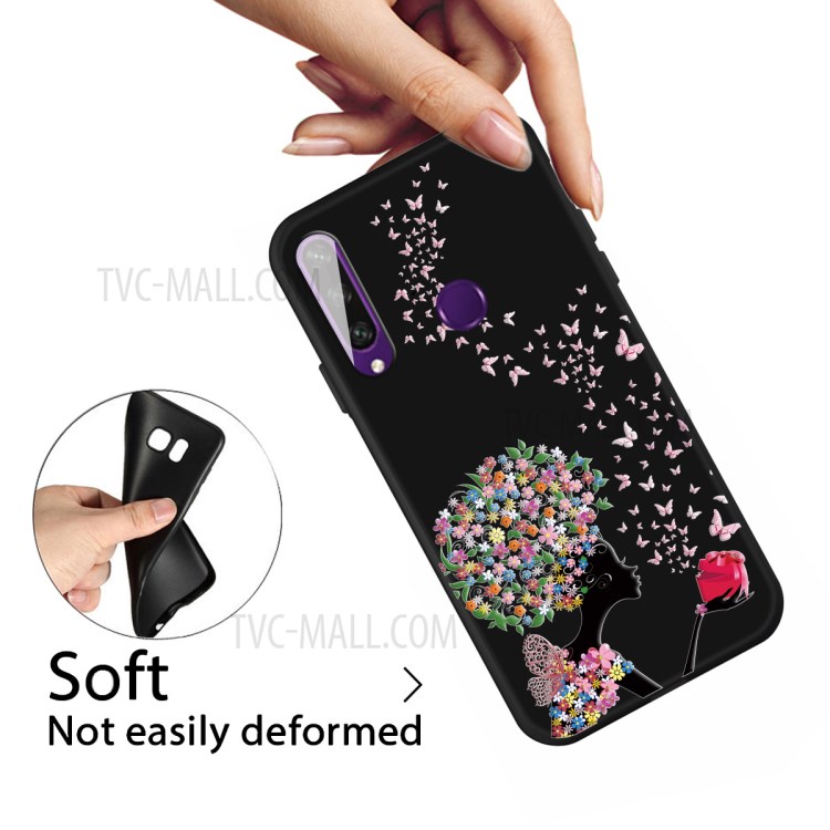 Pattern Printing Matte TPU Case Accessory for Huawei Y6p - Flowered Girl and Butterfly-3