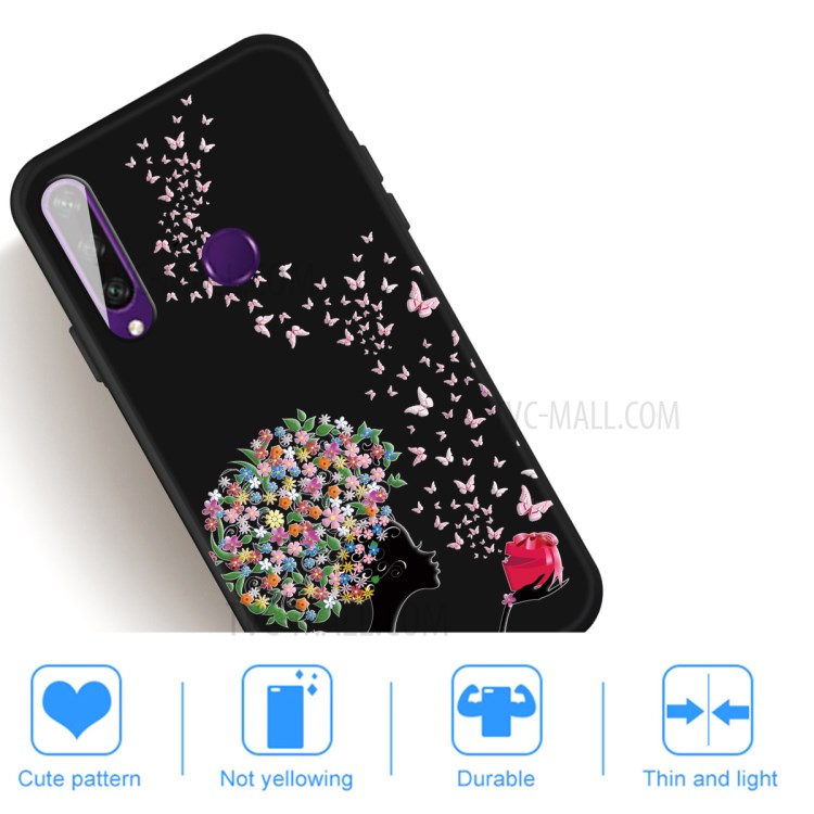 Pattern Printing Matte TPU Case Accessory for Huawei Y6p - Flowered Girl and Butterfly-5