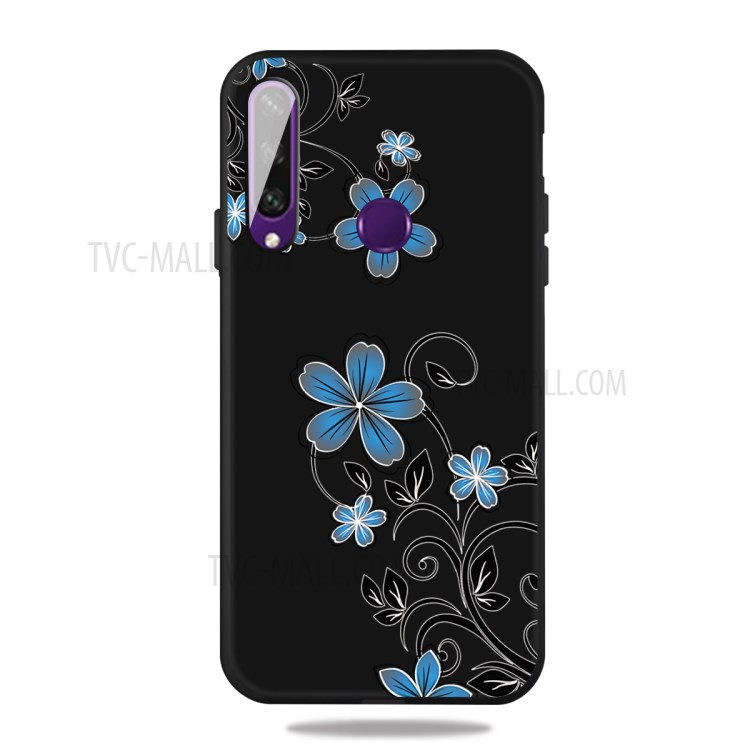 Pattern Printing Matte TPU Case Accessory for Huawei Y6p - Blue Flower-1