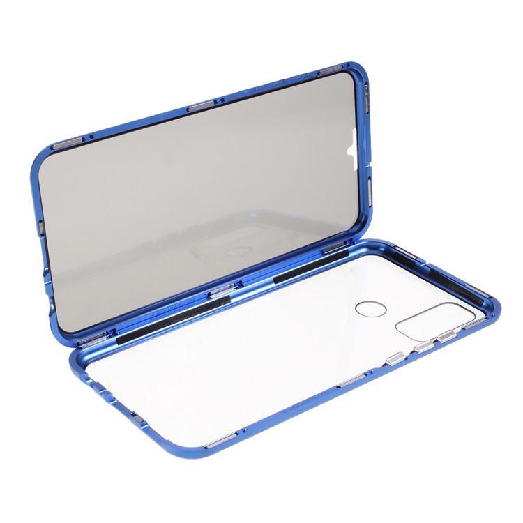 Magnetic Metal Frame + Double-sided Tempered Glass Anti-peep Case Shell for Huawei P Smart 2020 - Blue-1