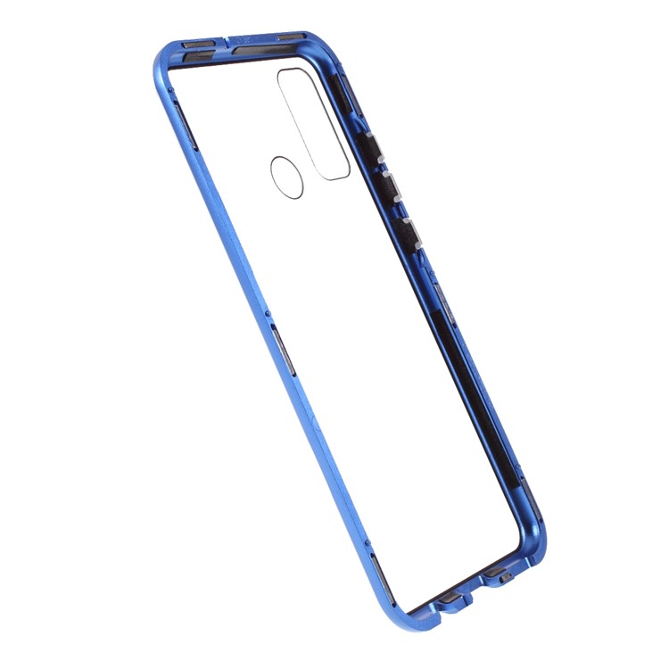 Magnetic Metal Frame + Double-sided Tempered Glass Anti-peep Case Shell for Huawei P Smart 2020 - Blue-3