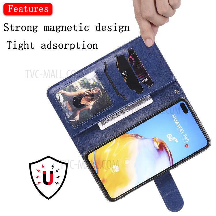 Solid Color Detachable 2-in-1 Leather Phone Cover Case for Huawei P40 - Blue-11
